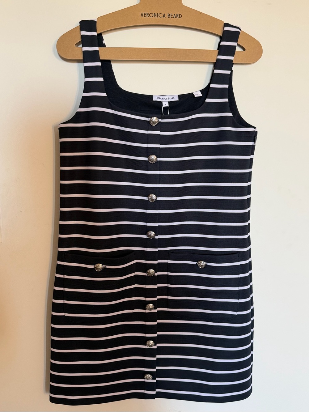 Veronica Beard Tibbie Knit Mini Dress Navy White Striped Size S NWT